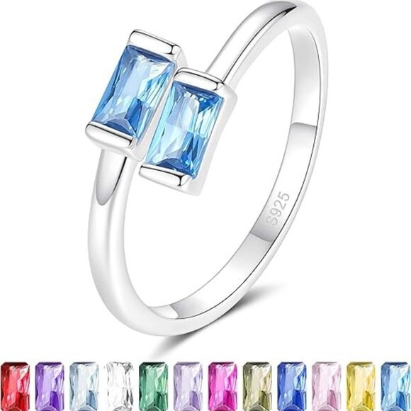 December Birthstone 925 Silver Rings Dainty Adjustable
